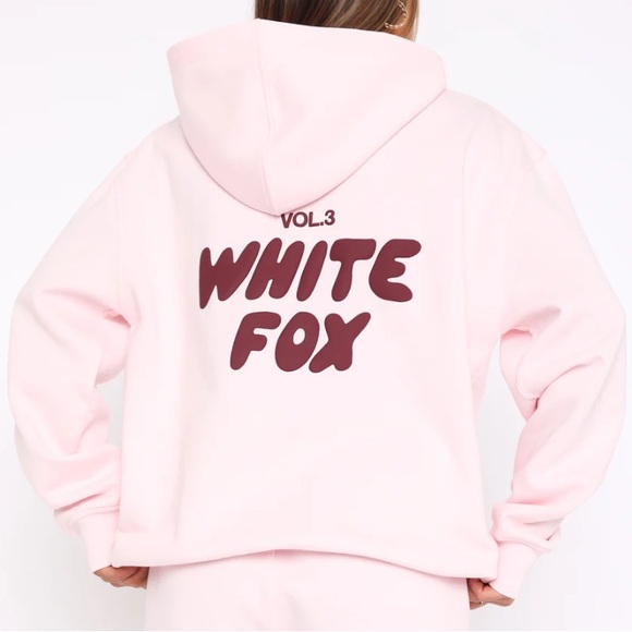 White Fox Boutique Tops - White Fox Boutique Pink Hoodie with Maroon 'WHITE FOX' Logo